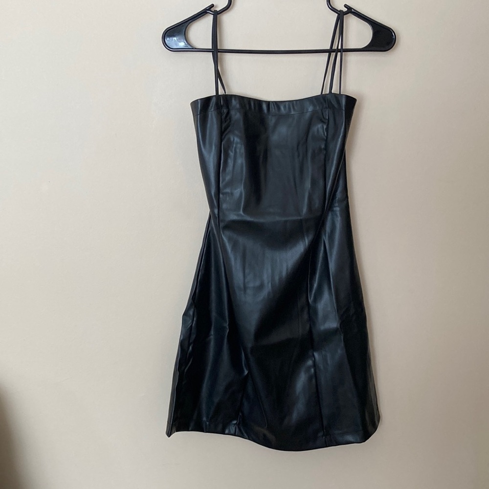 Black mini Faux Leather dress- Large